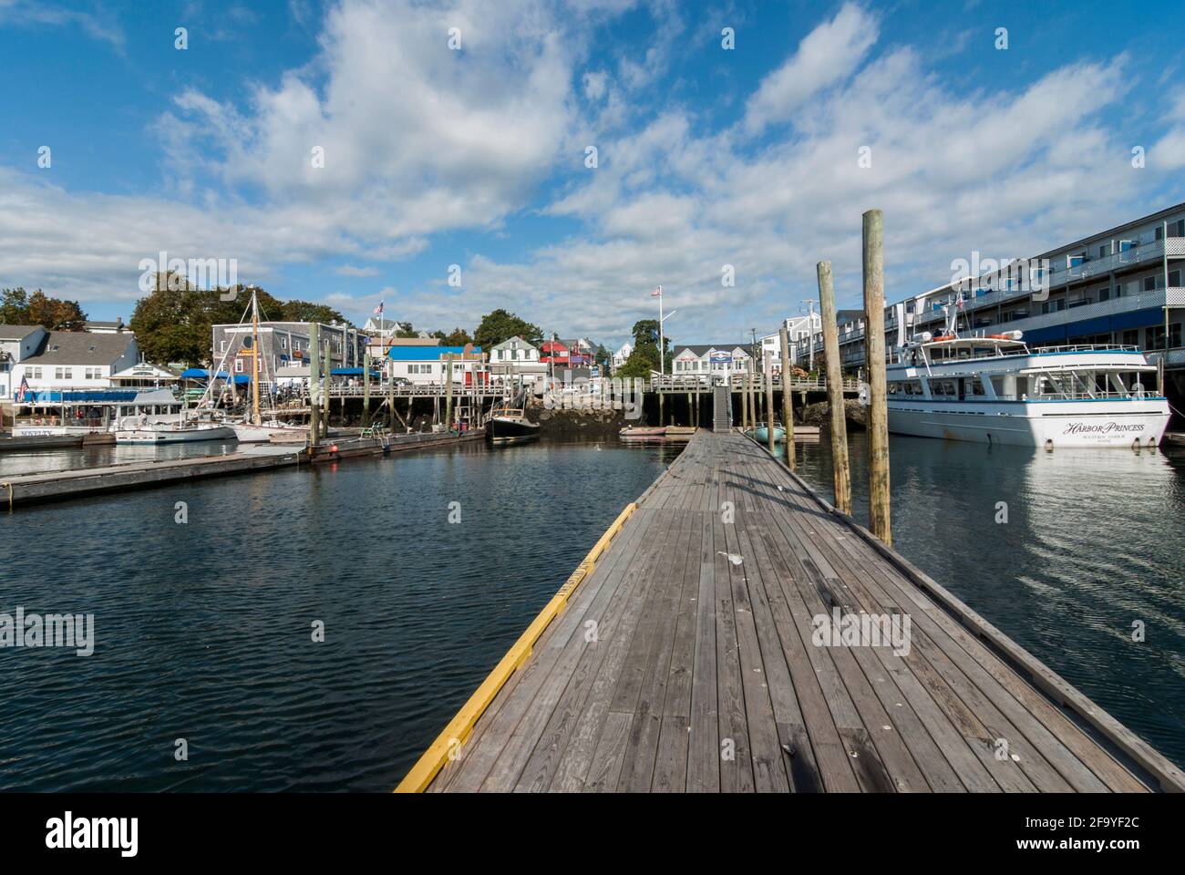 A wooden jetty at Boothbay Harbor, Maine, USA Stock Photo