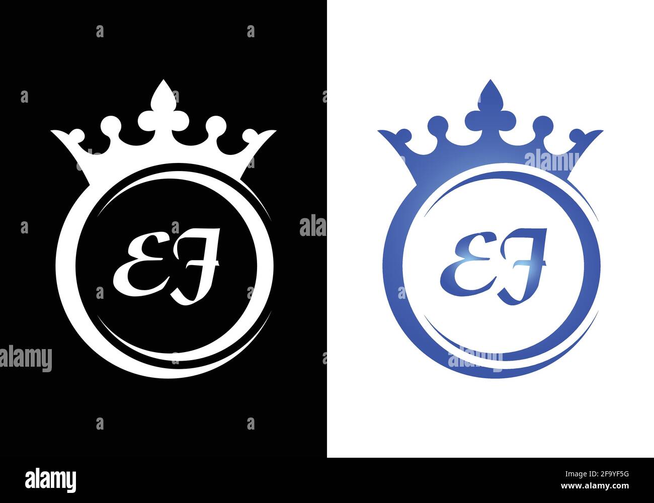 king crown letter alphabet E J for company logo icon design. Stock Vector
