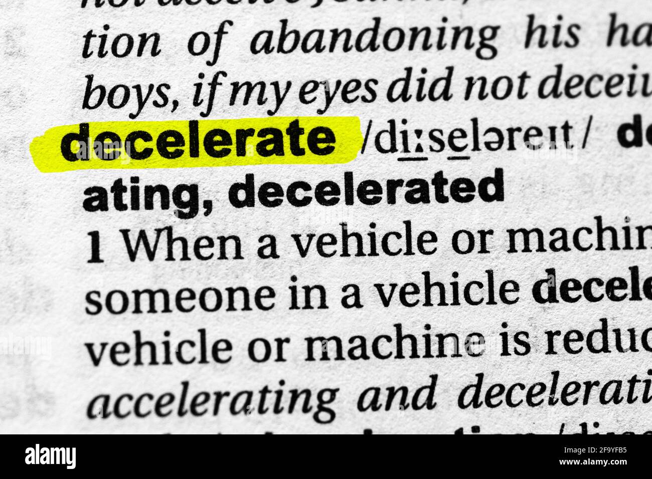 Highlighted word decelerate concept and meaning Stock Photo