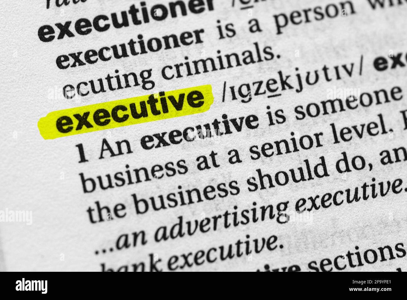 Highlighted word executive concept and meaning Stock Photo Alamy