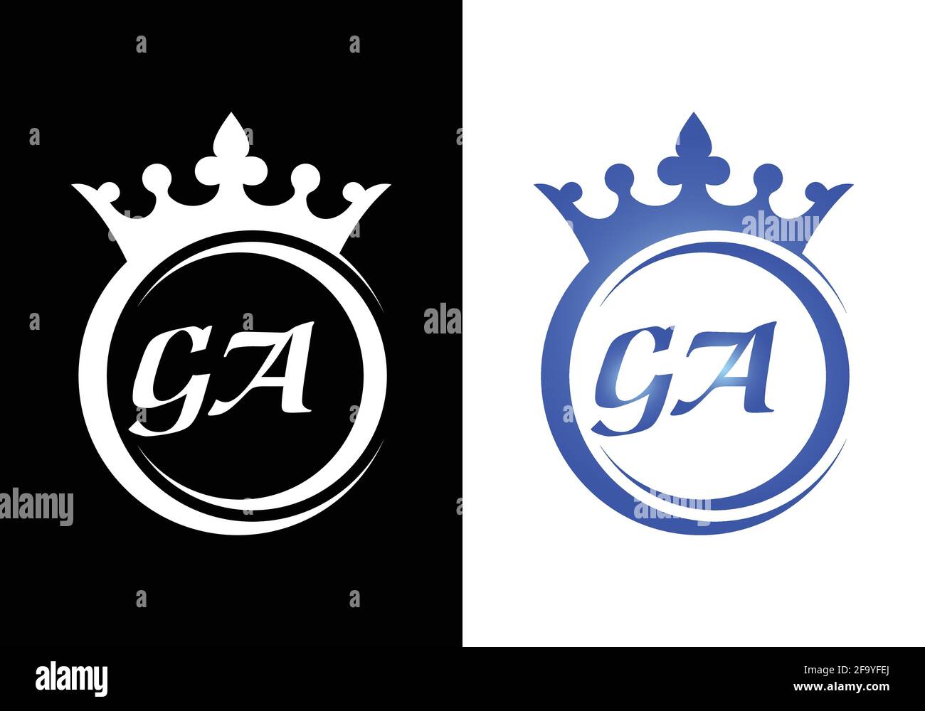 king crown letter alphabet G A for company logo icon design. Stock Vector