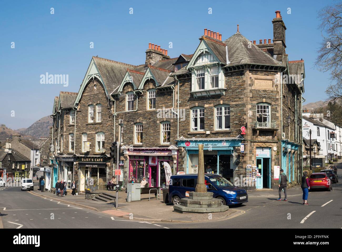 Post office and tourist information centre, Central Buildings in Ambleside town centre Cumbria England UK Stock Photo