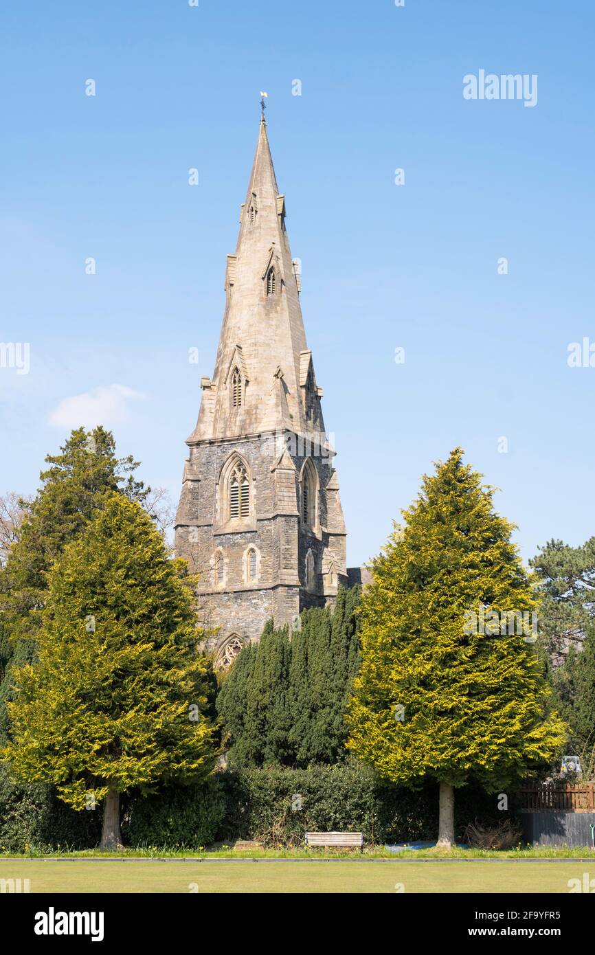 The tower and spire of St Mary's church in Ambleside, Cumbria, England