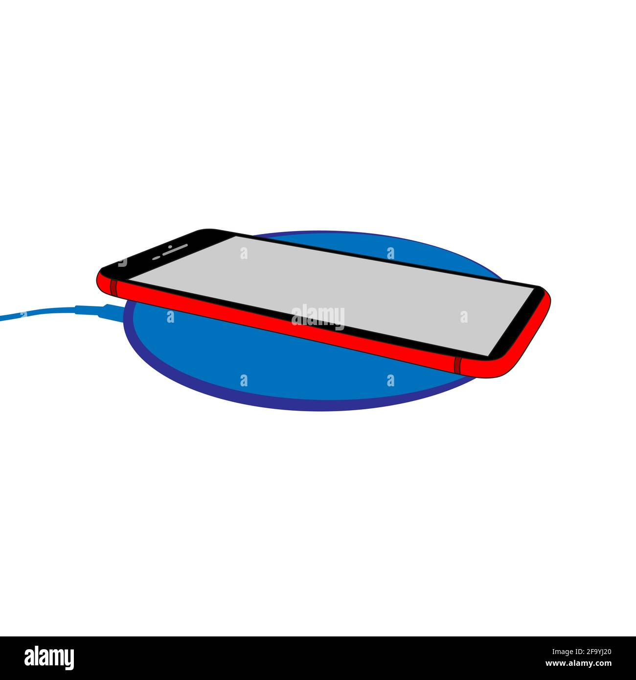 Charging a smartphone using a wireless charger isolated white background. Stock Vector