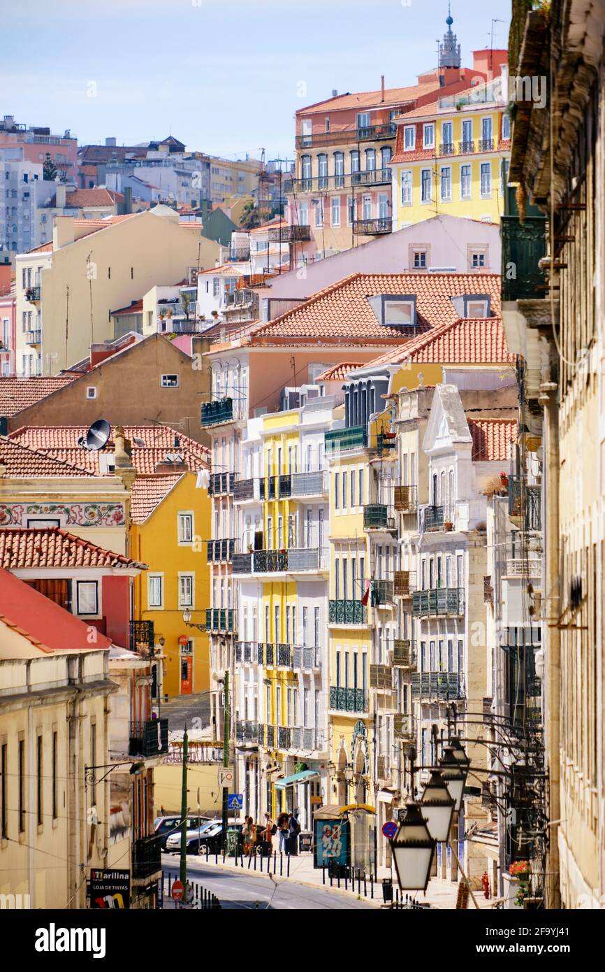 Sao Paulo street (Rua de Sao Paulo) with colourful buildings. Lisbon,  Portugal Stock Photo - Alamy