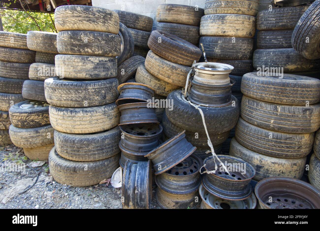 Old tires, junk yard Stock Photo Alamy