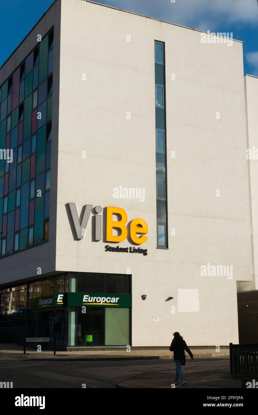 ViBe / Vi Be Student living logo on an block. Cambridge Road, Kingston upon Thames