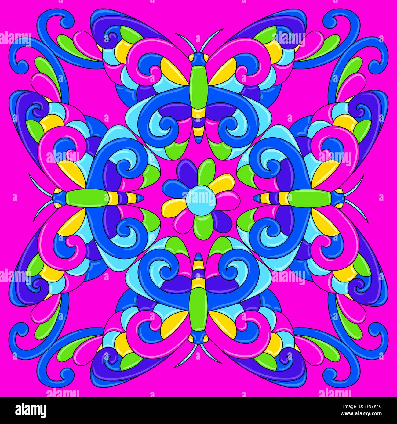 Mexican talavera ceramic tile pattern with stylized bugs and insects. Traditional decorative objects. Stock Vector