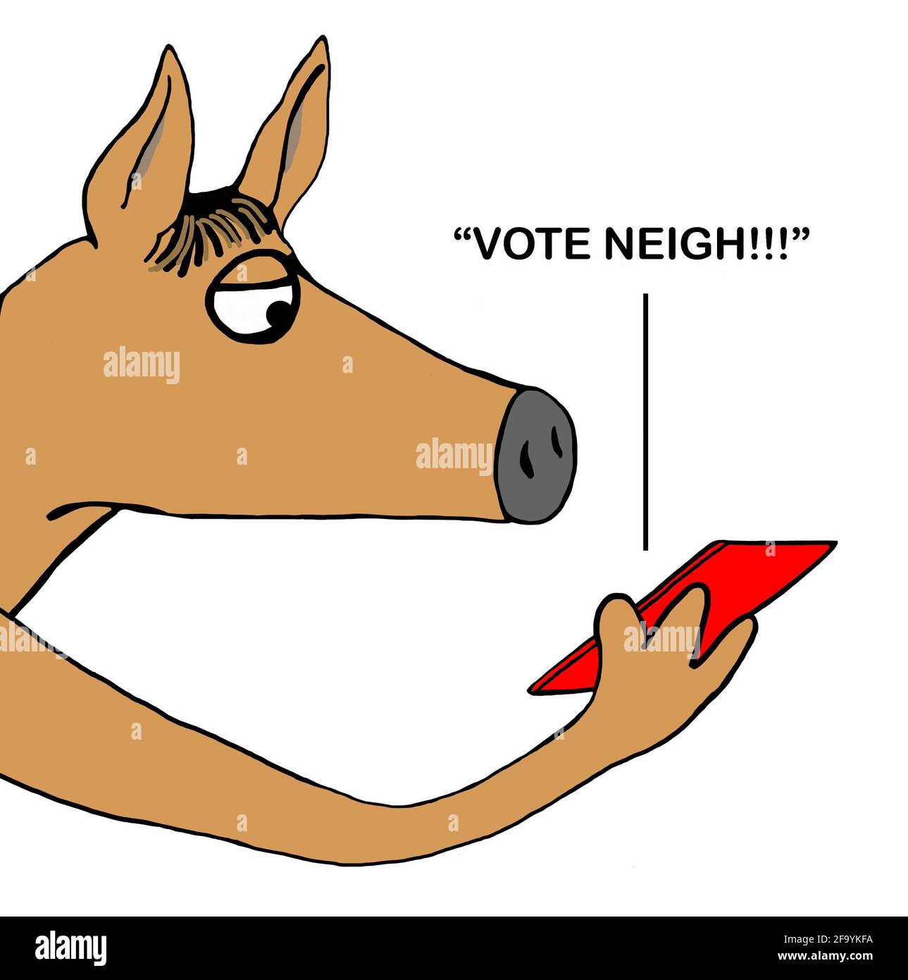 Horse is told on phone to vote neigh Stock Photo