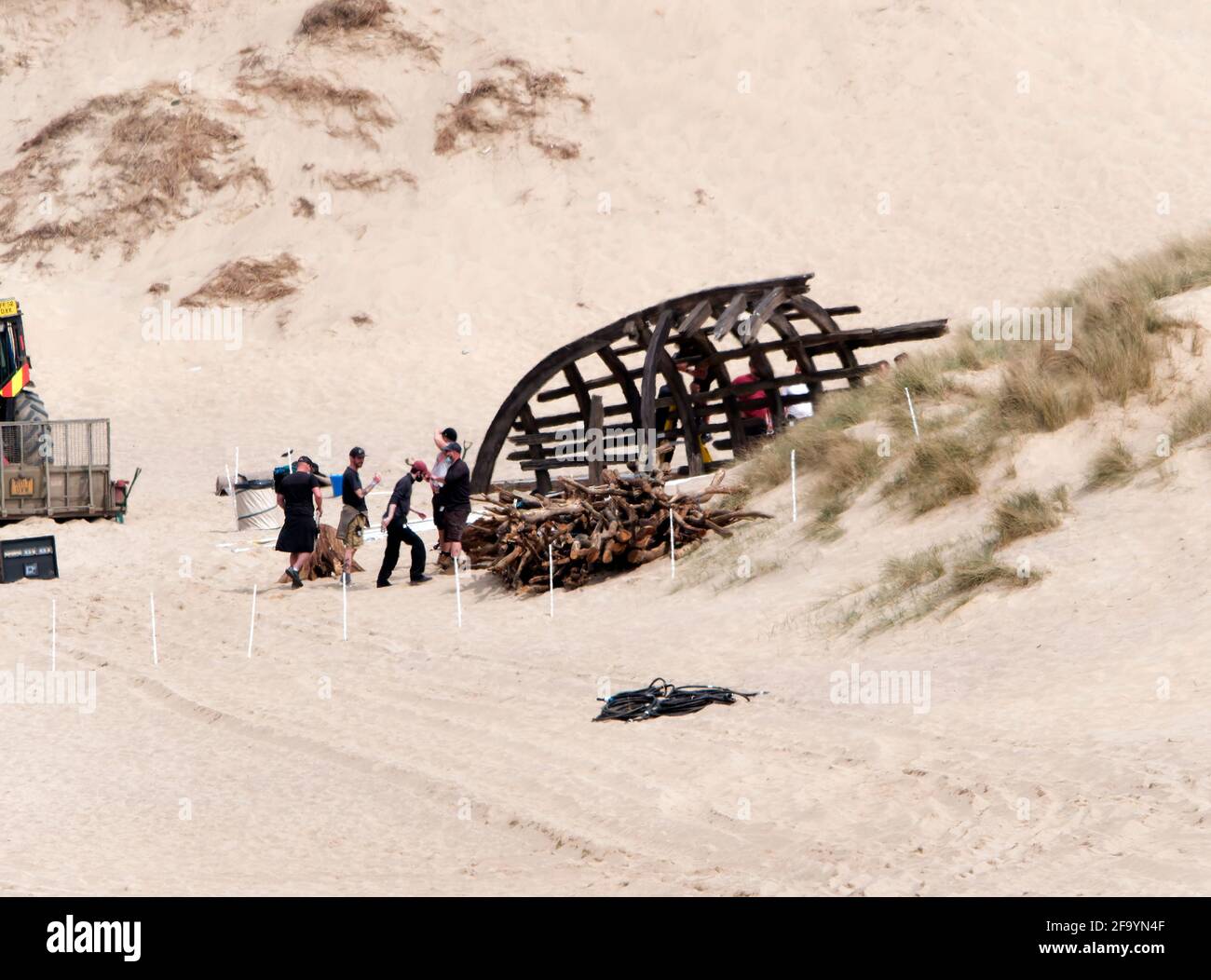 Film set building for House of Dragon at holywell Bay Cornwall UK Stock
