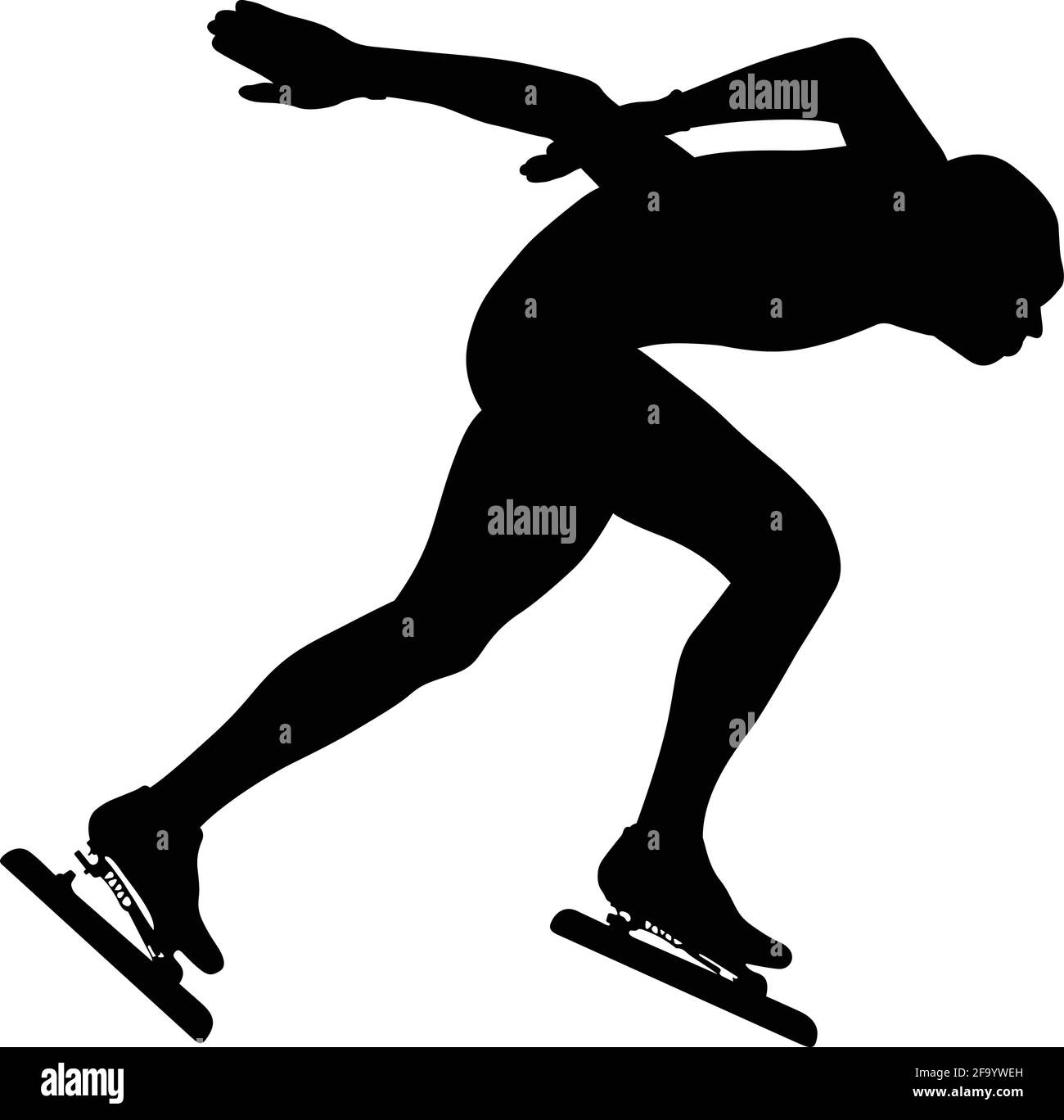 male speed skater athlete black silhouette running arena turn Stock Vector