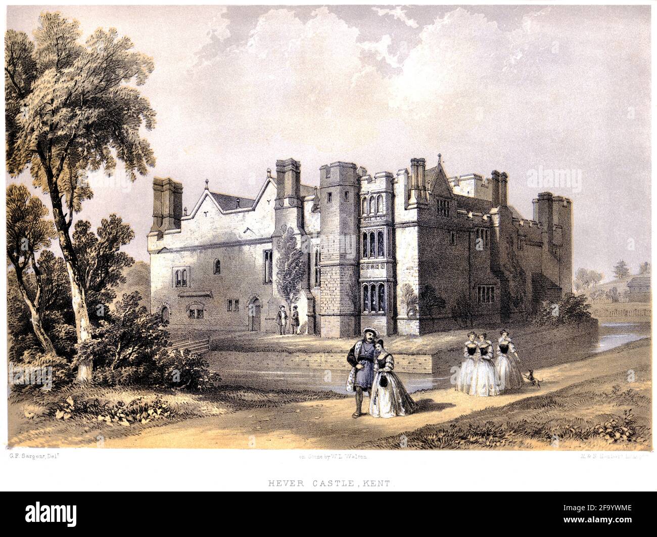 A lithotint of Hever Castle, Kent UK scanned at high resolution from a book printed in 1858. Believed copyright free. Stock Photo