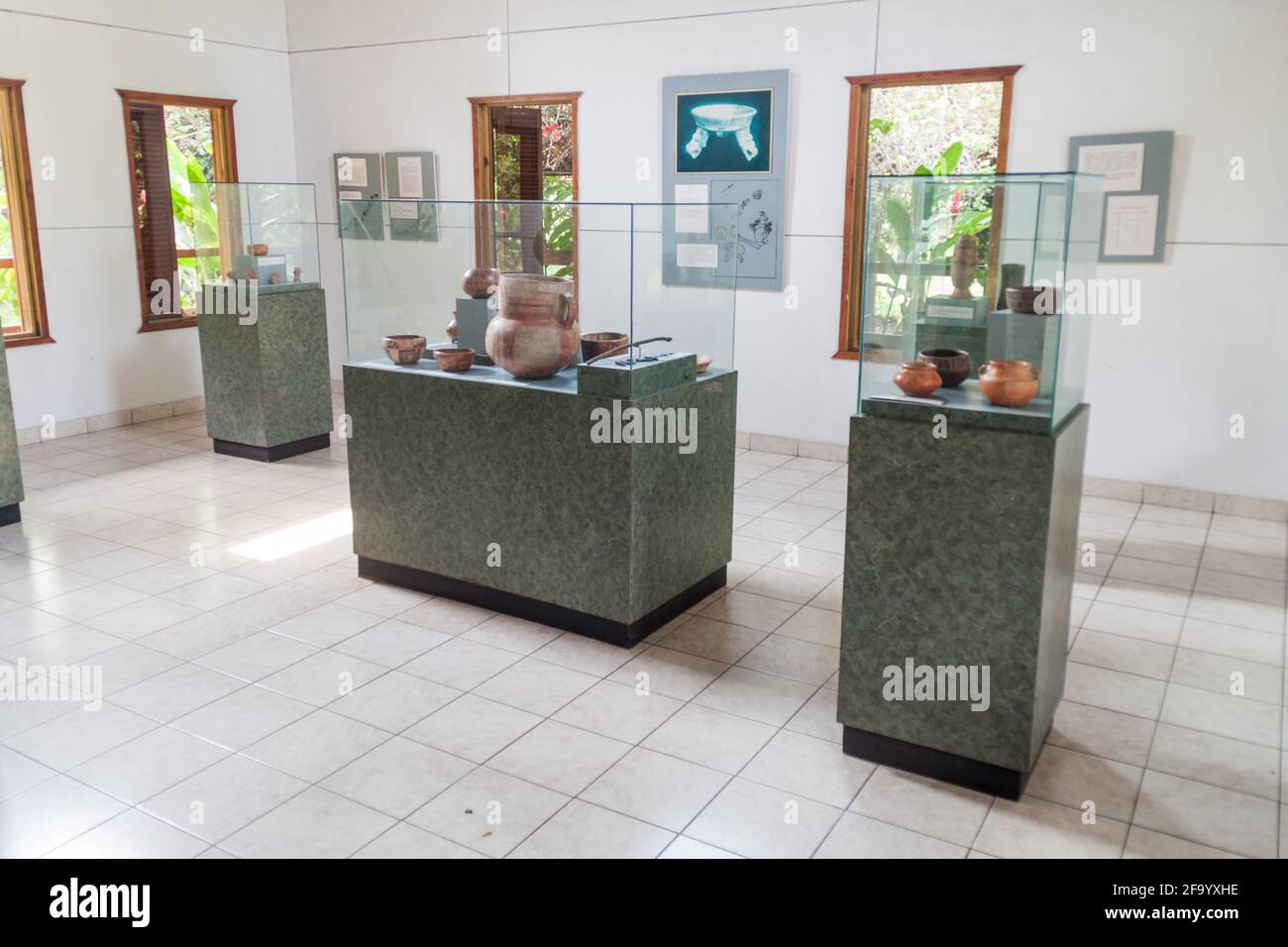 LOS NARANJOS, HONDURAS - APRIL 18, 2016: Interior of an archaeological museum in the eco archaeological park Los Naranjos. Stock Photo