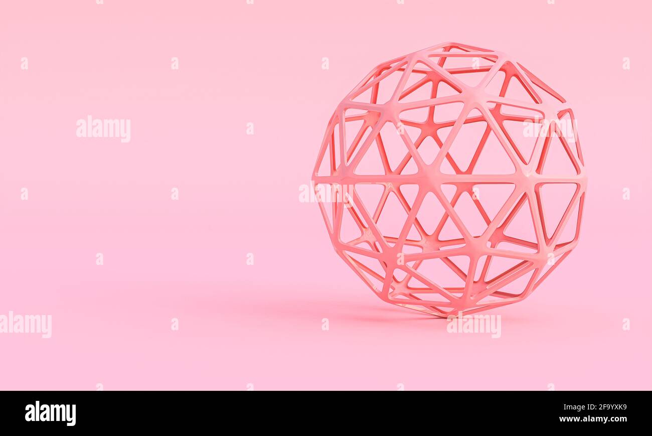 geometric sphere chiseled on pink background. 3d render background Stock Photo
