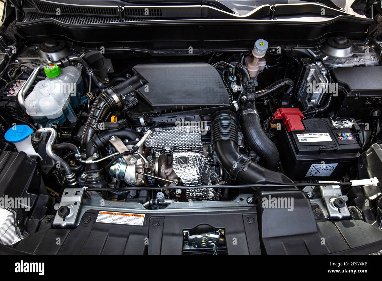 detail of a gasoline and hybrid fuel engine of a car Stock Photo