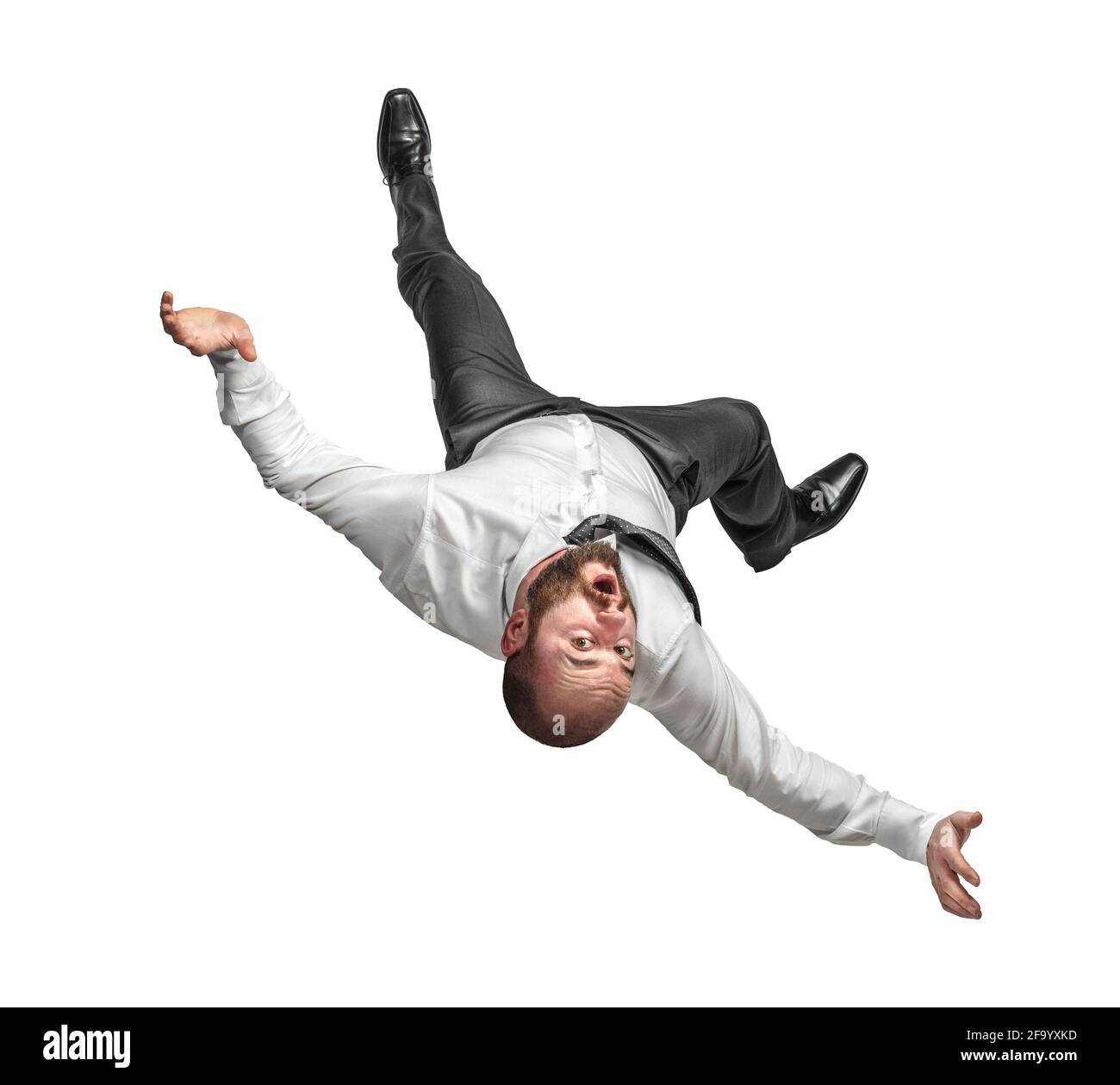 businessman falling down isolated white background. Stock Photo