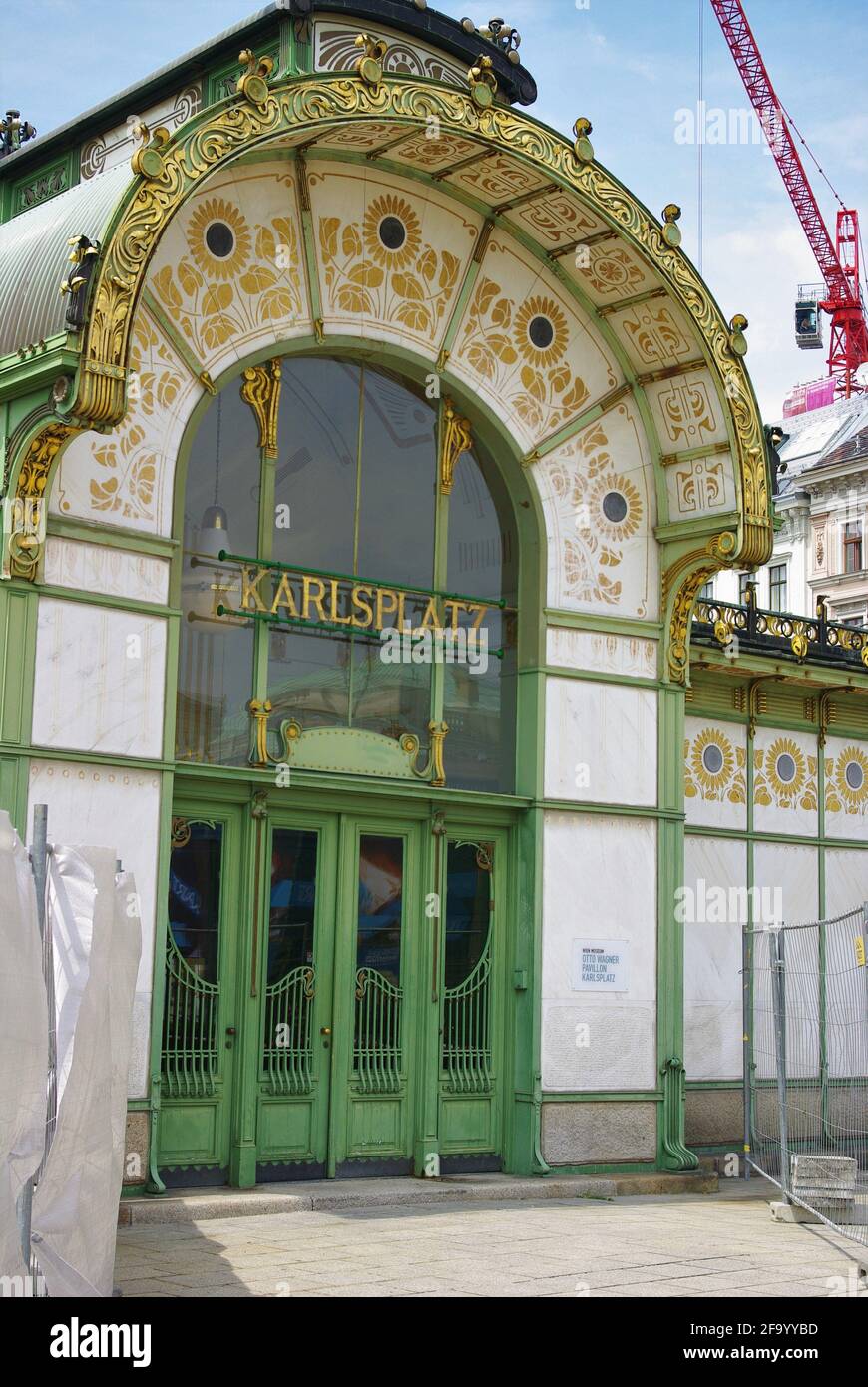 Classic Art Nouveau Station entrance designed by Otto Wagner, Karlsplatz, Vienna, Austria Stock Photo