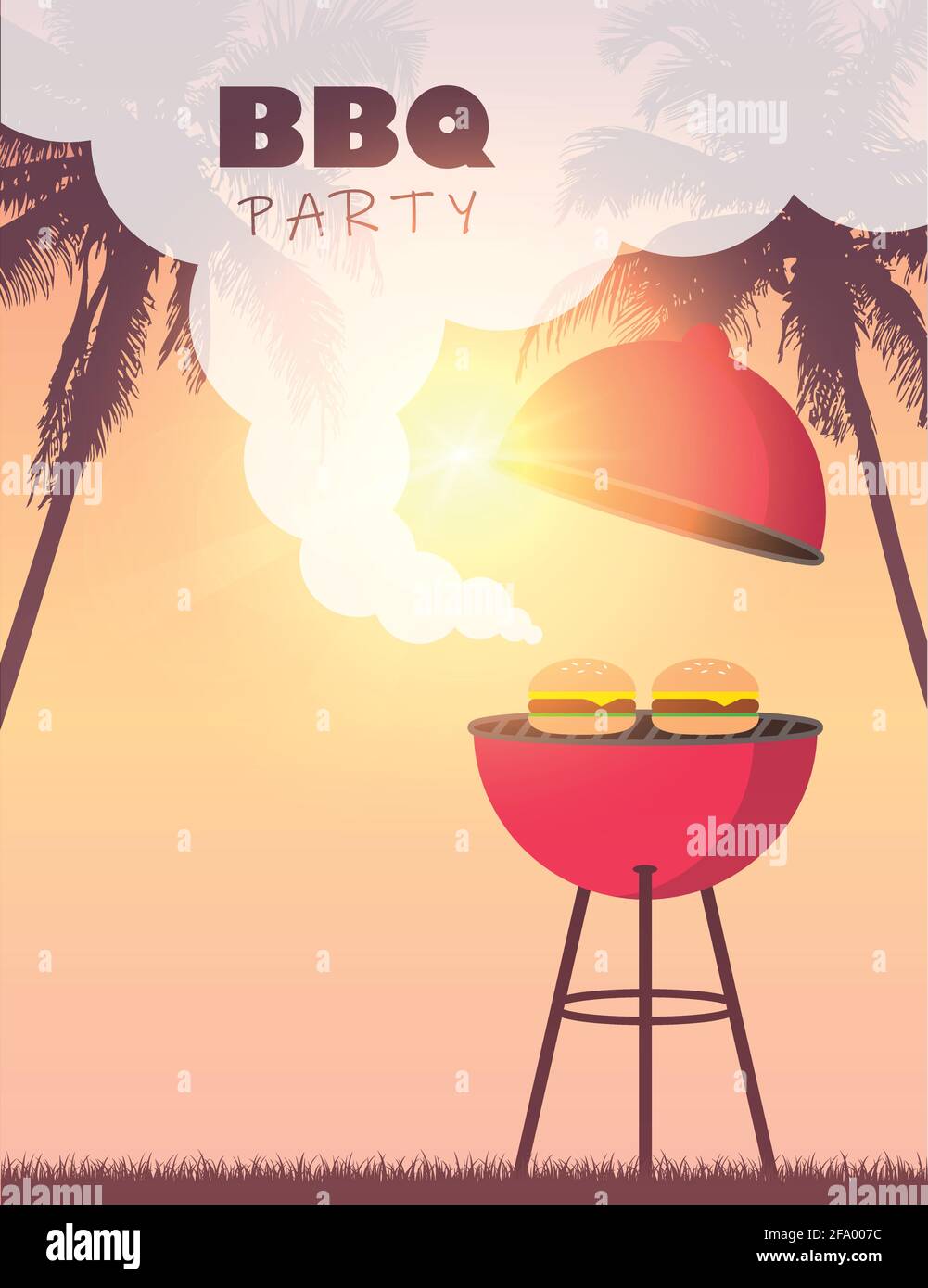 summer time barbeque on beautiful palm beach Stock Vector