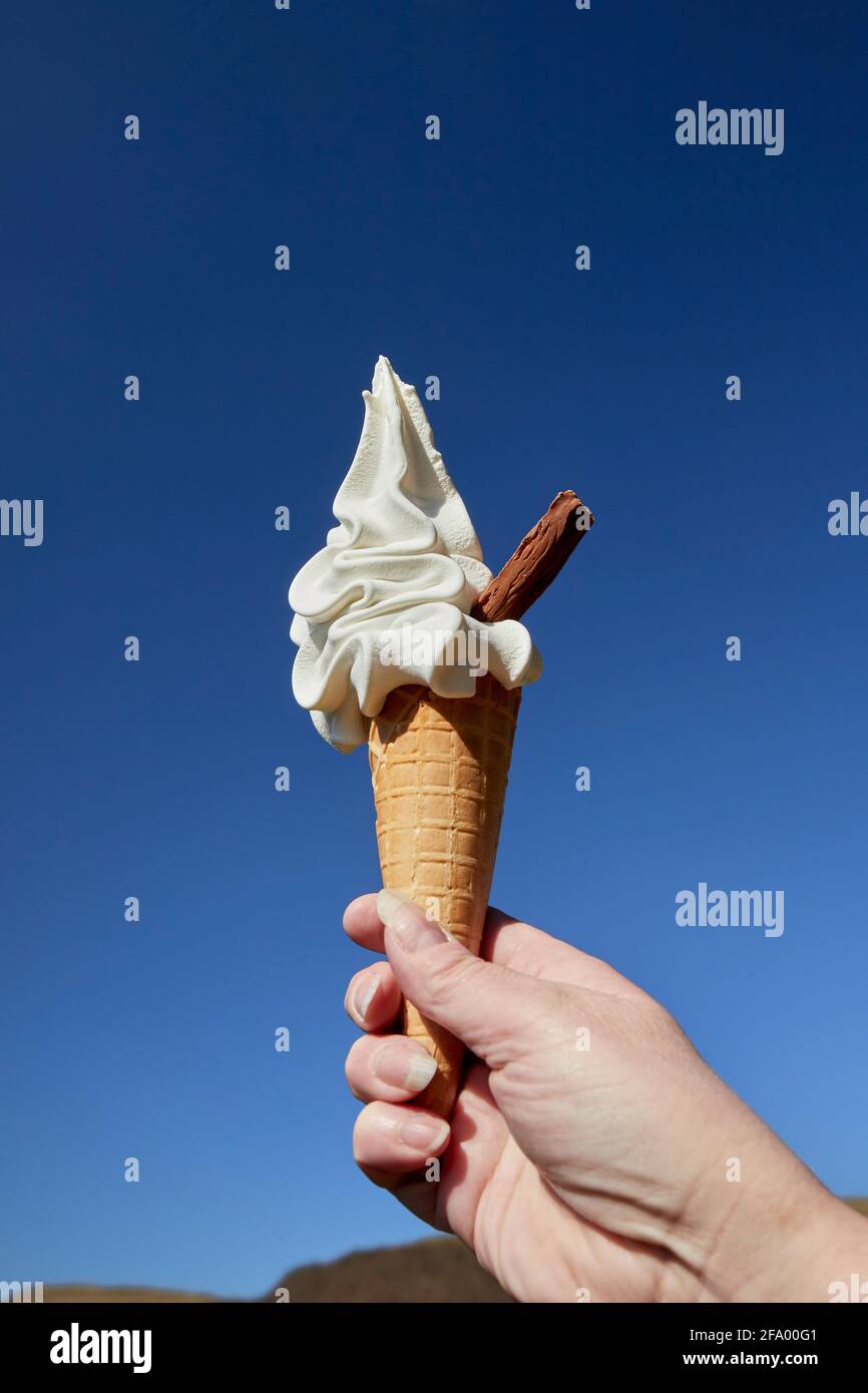 99 Ice Cream Cone against a Blue Sky UK Stock Photo