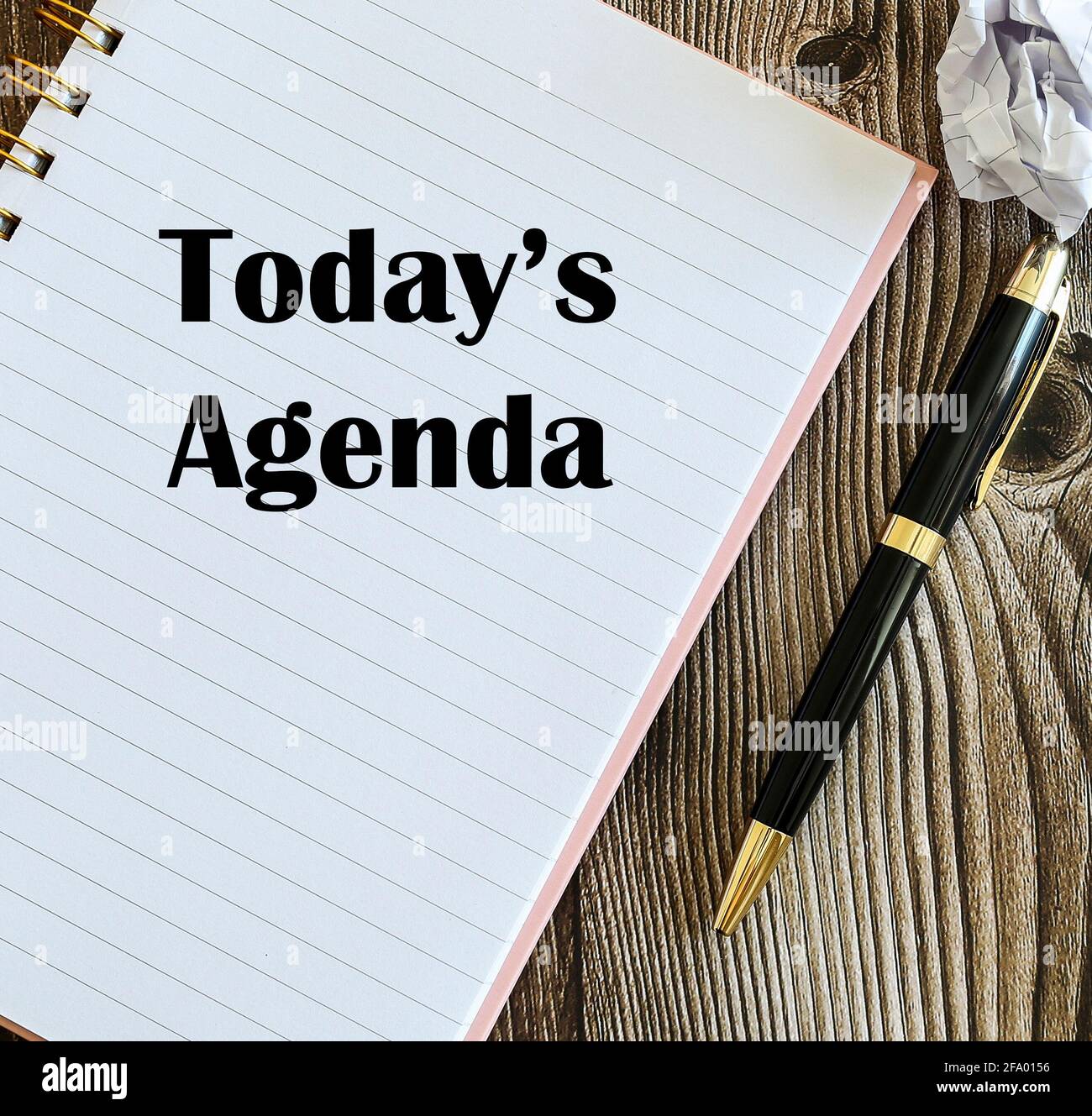 Top view a pen with Today's Agenda written on notebook Stock Photo Alamy