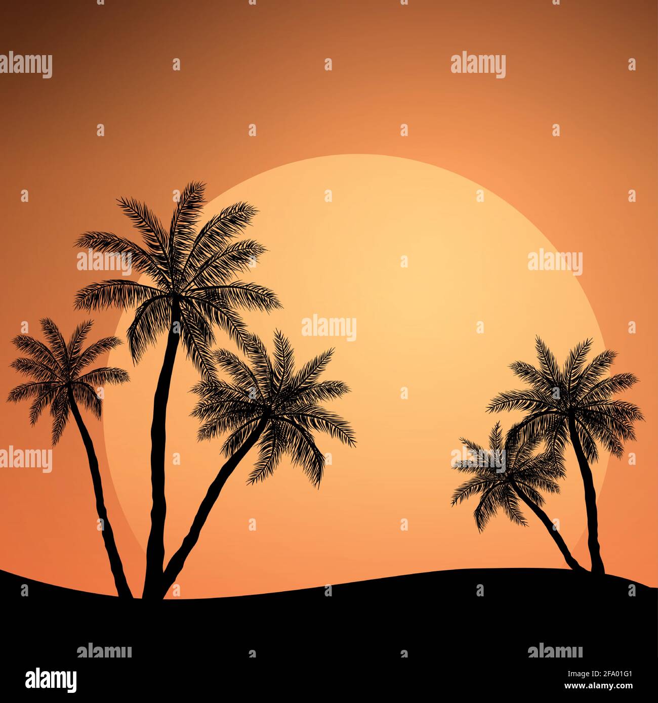Realistic sea sunset on the background of palm trees - Vector ...
