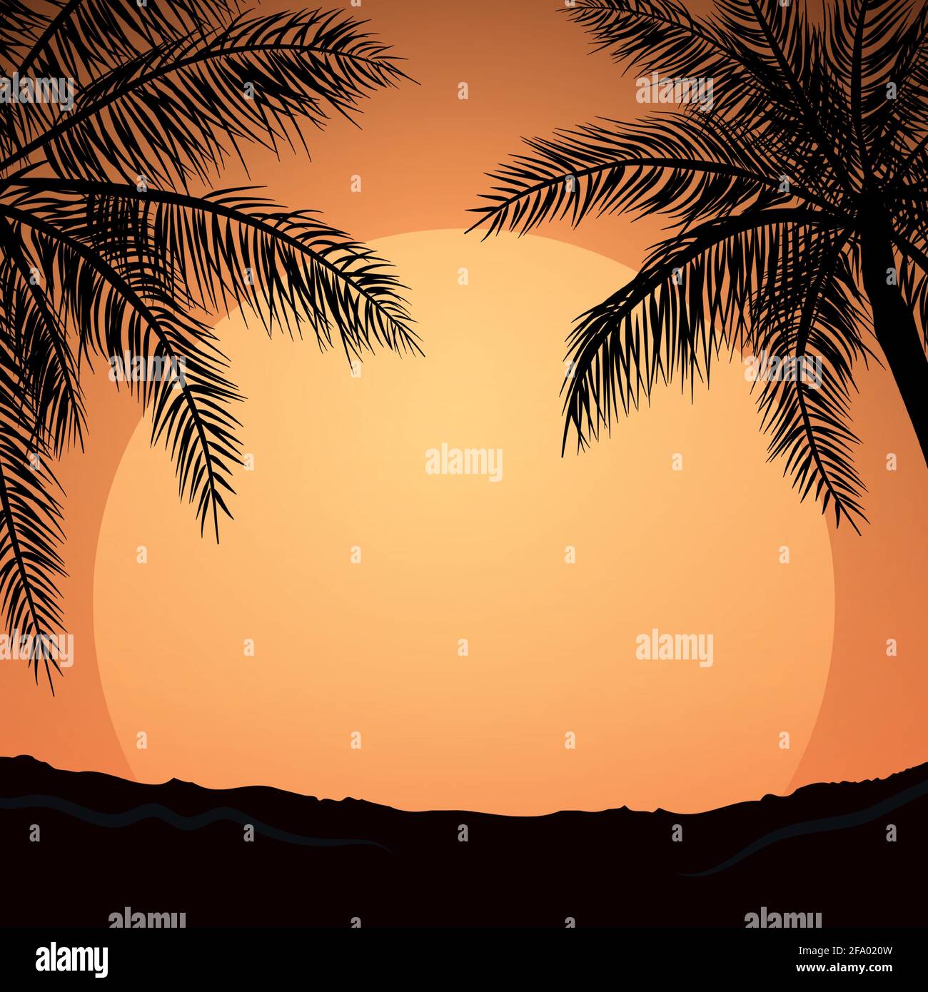 Realistic sea sunset on the background of palm trees - Vector ...