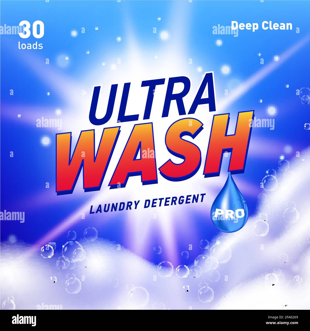 Detergent package design template with lens flare and realistic soap foam Stock Vector Image