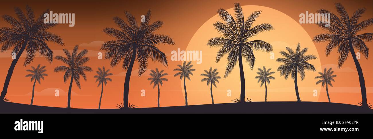 Realistic sea sunset on the background of palm trees - Vector ...