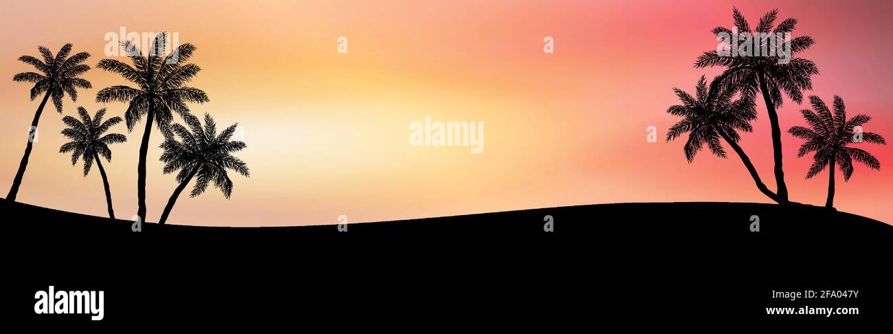 Realistic sea sunset on the background of palm trees - Vector ...