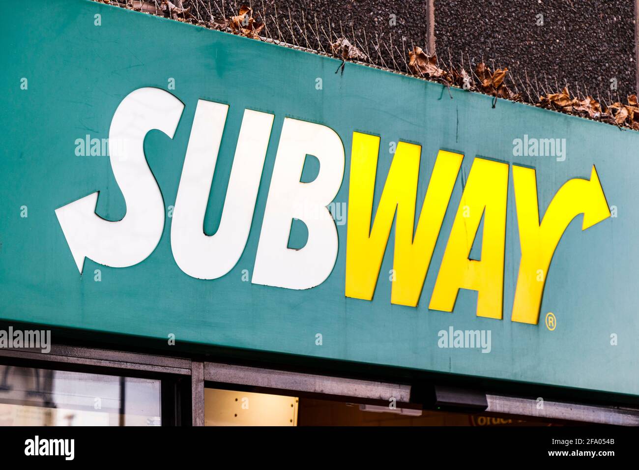 Sign above a branch of Subway fast food outlet, London, UK Stock Photo