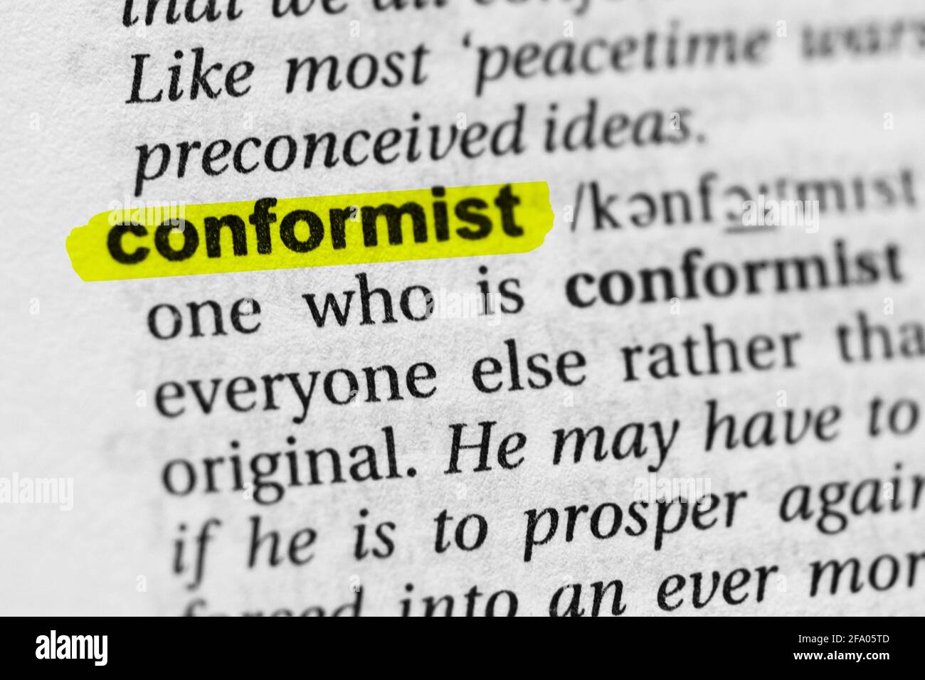 Highlighted word conformist concept and meaning Stock Photo