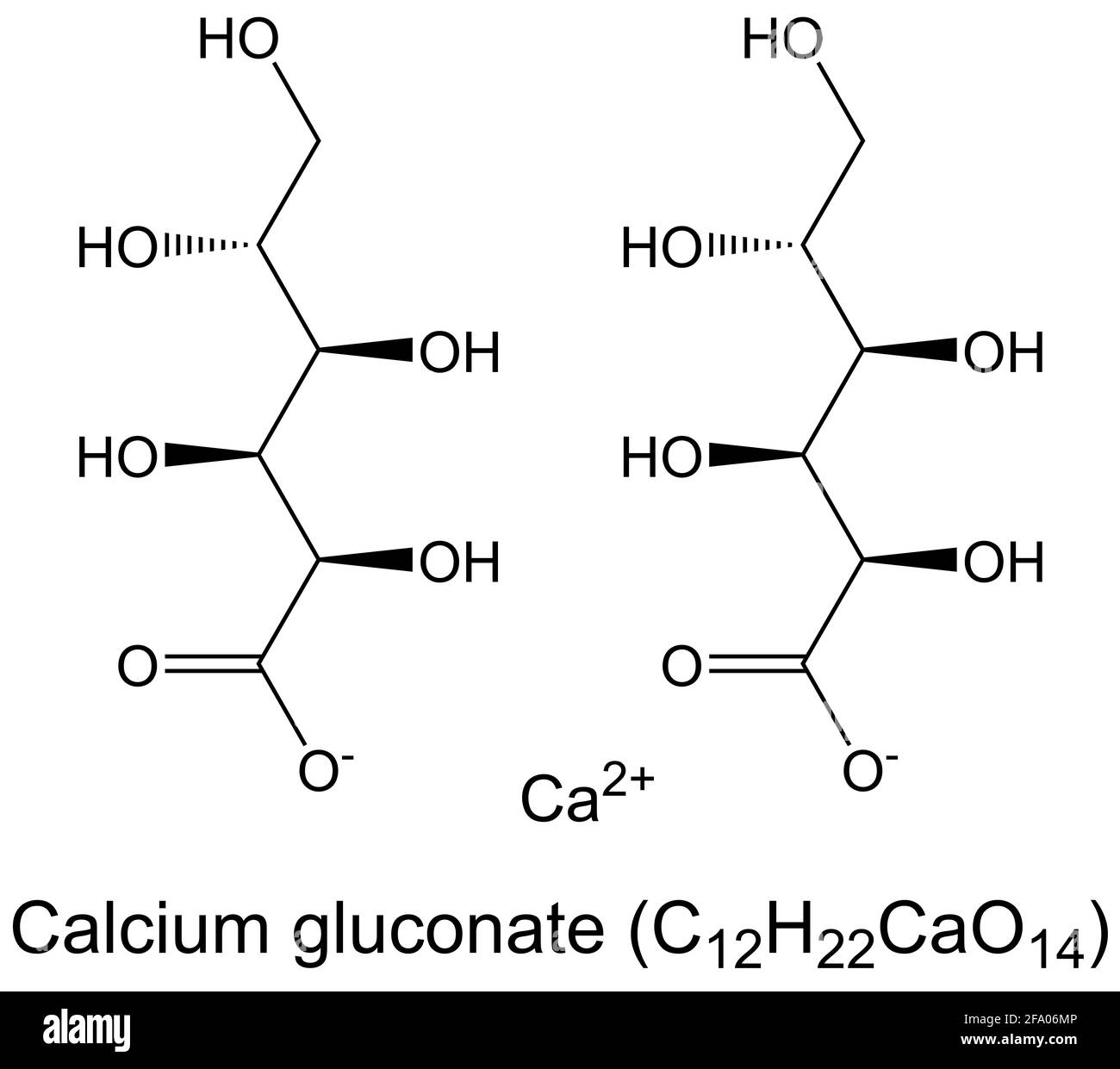Calcium gluconate medication molecule chemical formula Stock Photo