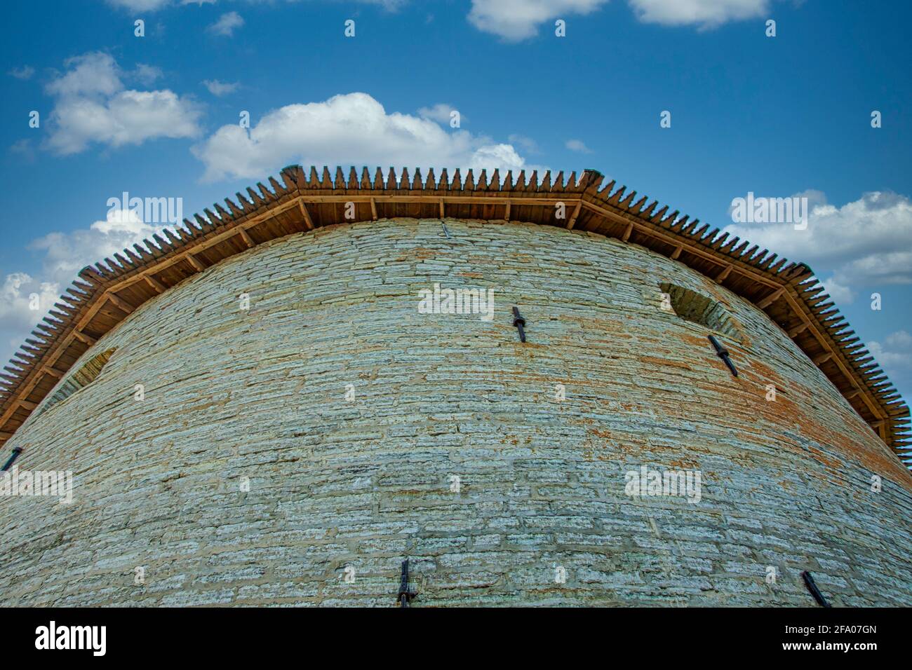 Ancient church tower against blue sky and clouds Stock Photo - Alamy