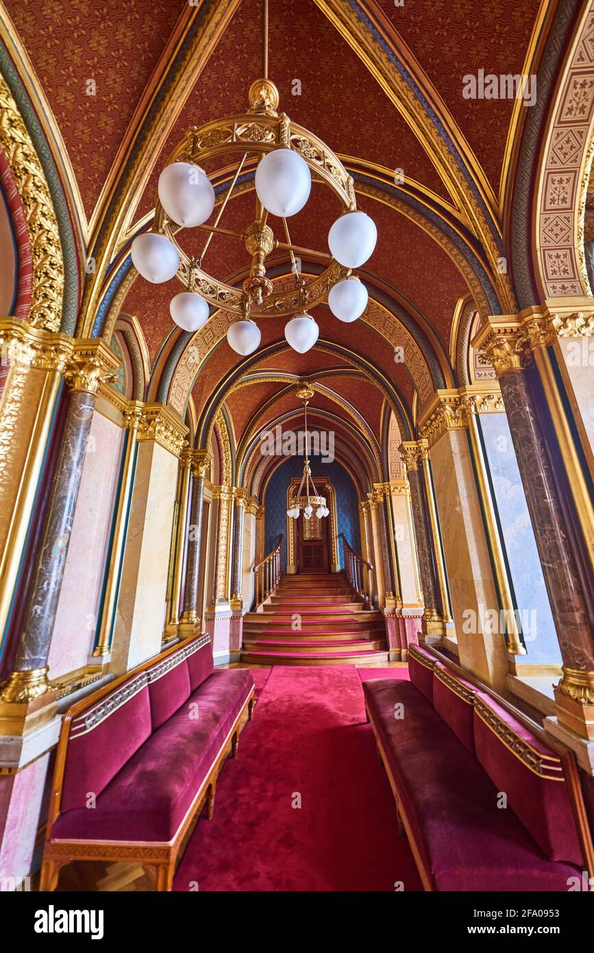 Impressive interior of the Budapest Parliament Stock Photo