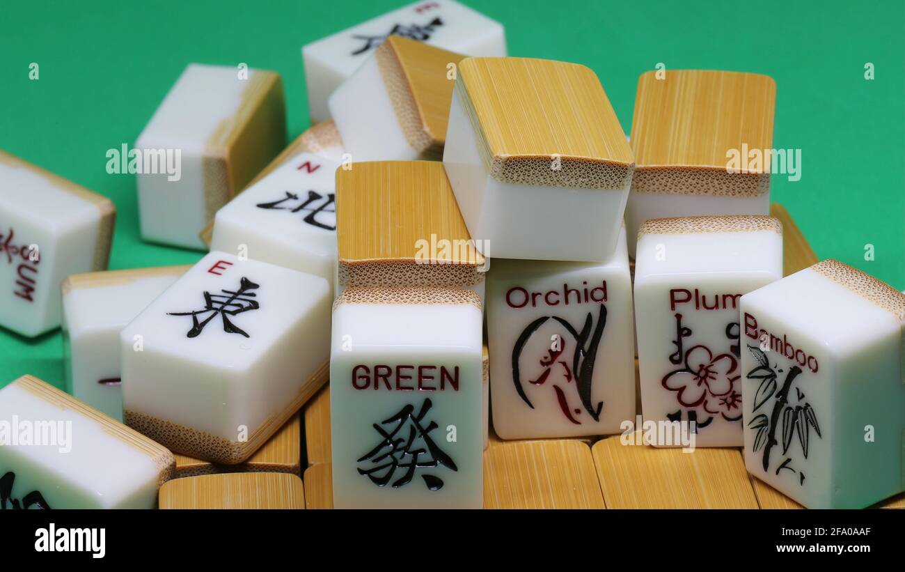 Traditional Mah Jong game tiles Stock Photo