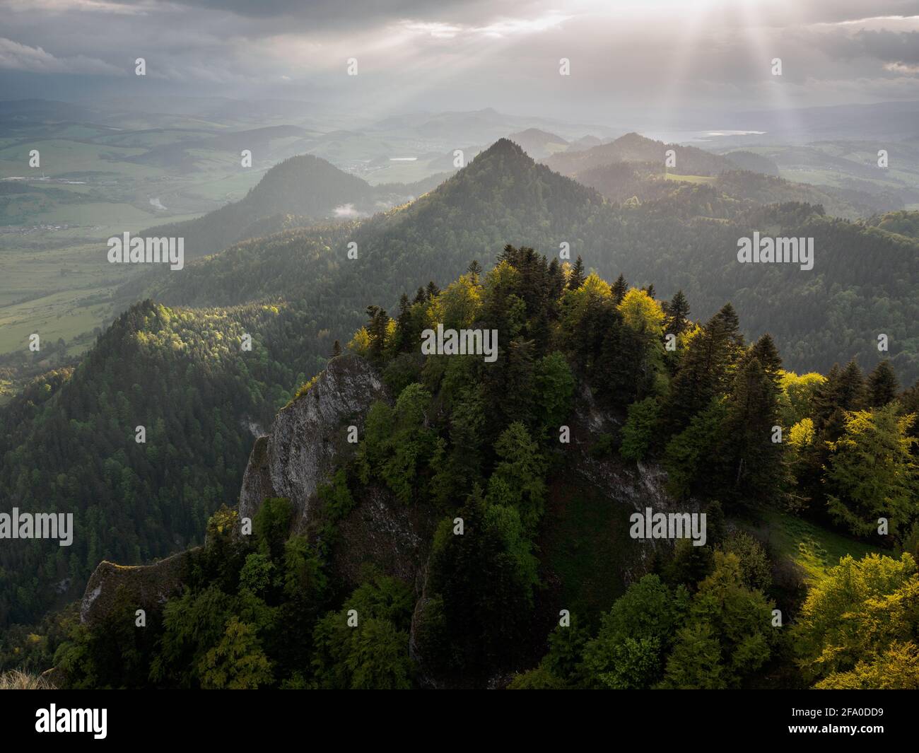 view from the Trzy Korony Summit towards the west in spring Stock Photo