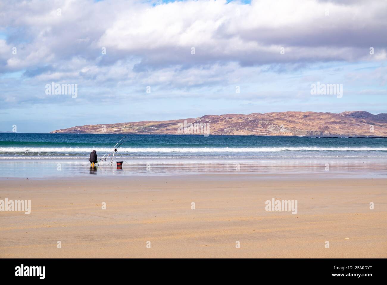 Sea fishing on Narin beach by Portnoo - Donegal, Ireland Stock Photo