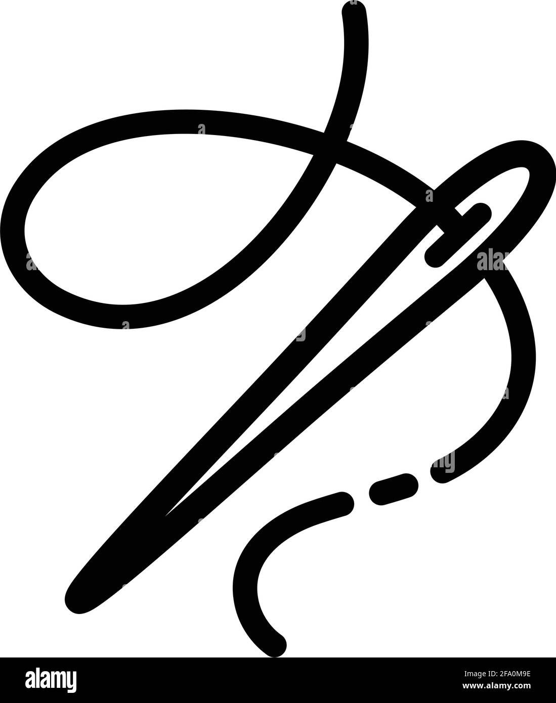 Sewing needle with thread linear icon. Tailoring. Contour symbol. Vector isolated outline drawing. Thin line illustration. Editable stroke Stock Vector