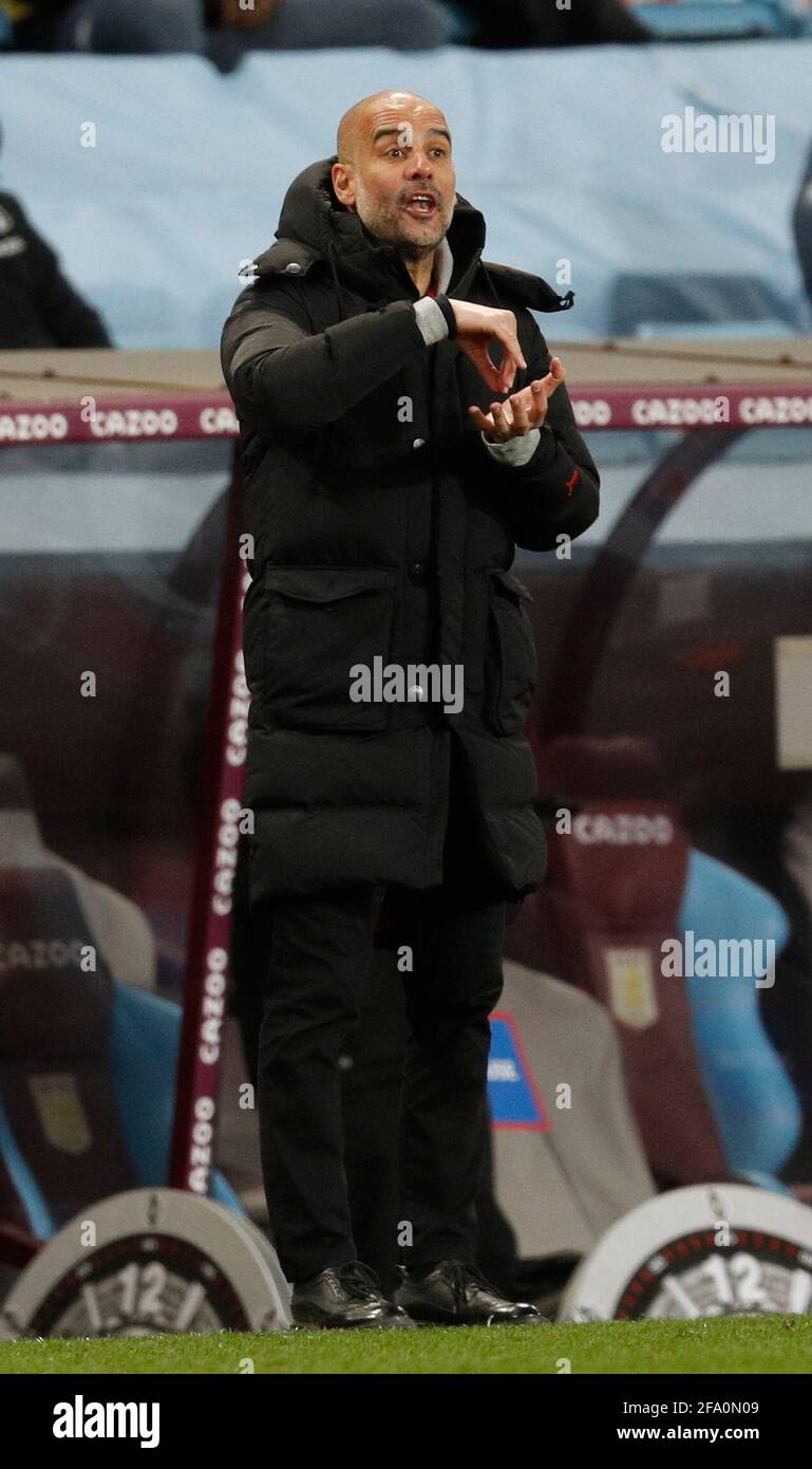 Birmingham, England, 21st April 2021. Josep Guardiola manager of Manchester City during the Premier League match at Villa Park, Birmingham. Picture credit should read: Darren Staples / Sportimage Stock Photo
