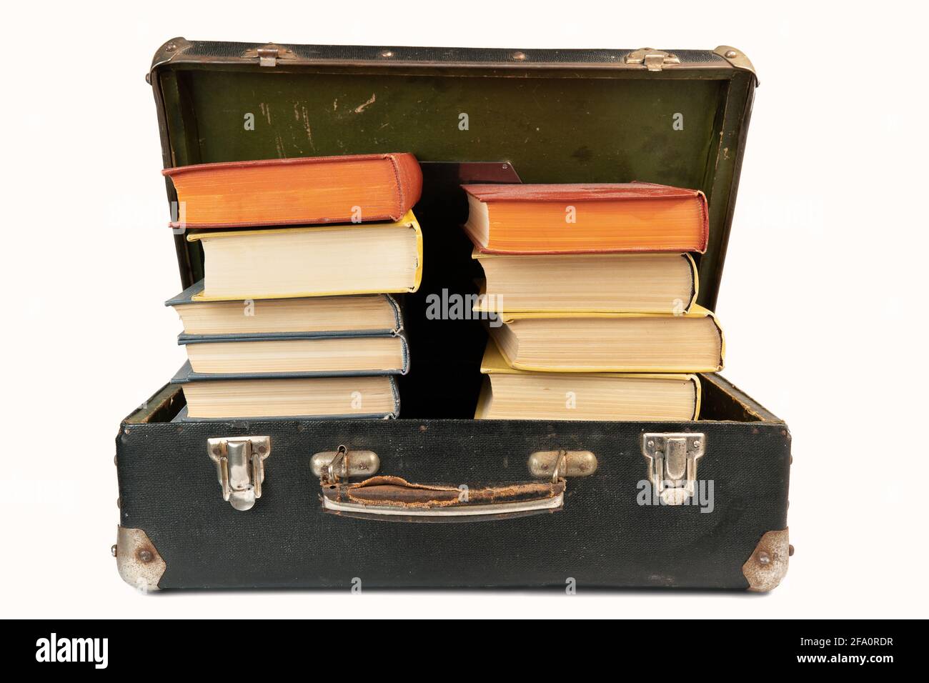 Vintage suitcase full of old books isolated on white Stock Photo - Alamy