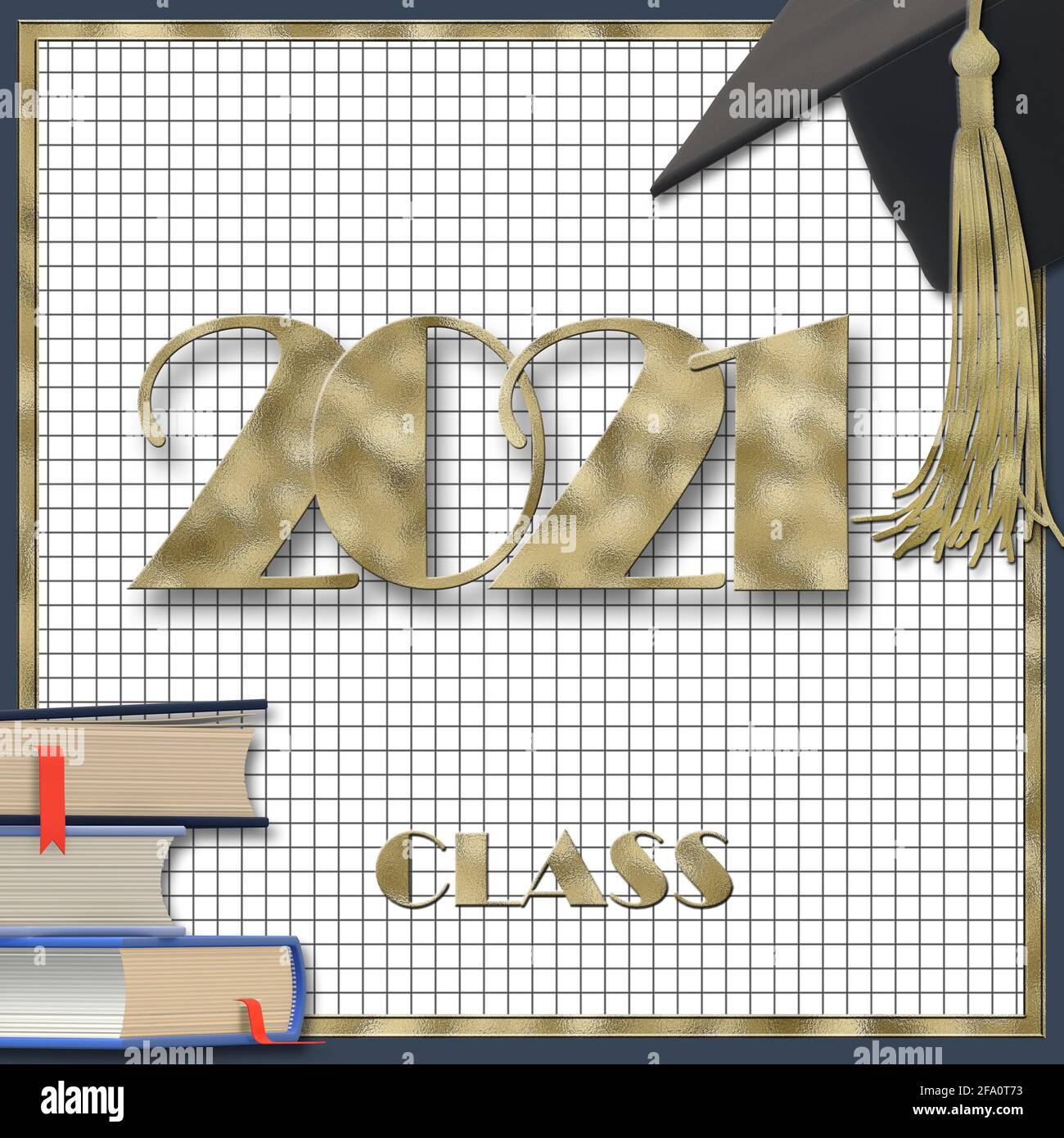Graduation 2021 cap with tassel. Class of 2021 year on squared graph ...