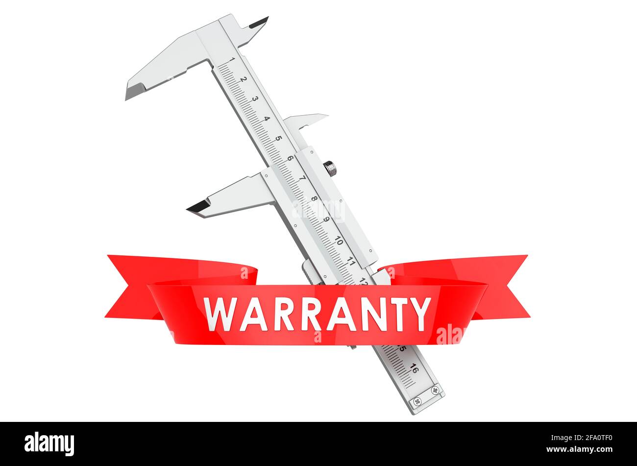 Vernier caliper warranty concept. 3D rendering isolated on white