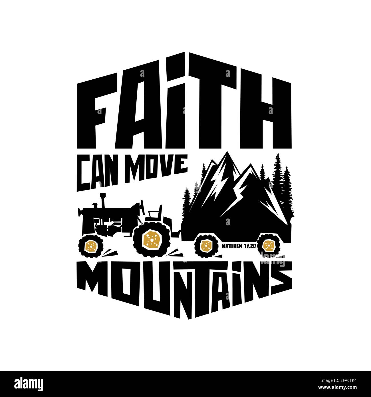 Biblical illustration. Christian art. Faith can move mountains Stock