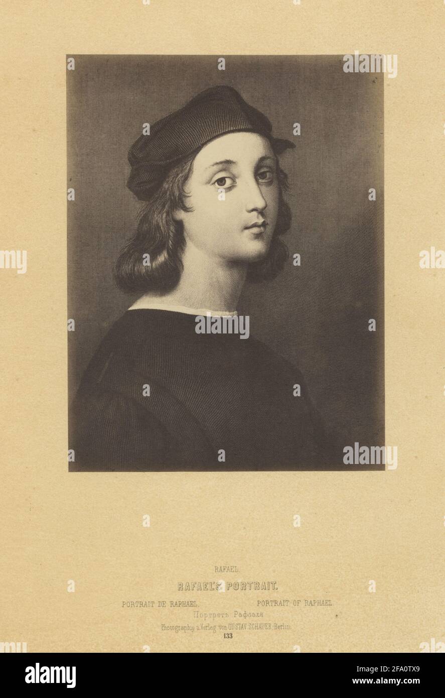 Self Portrait by Raphael (1483 - 1520), circa 1506. Photography of original painting by Gustav Schauer (1826 - 1902), 1861. Stock Photo