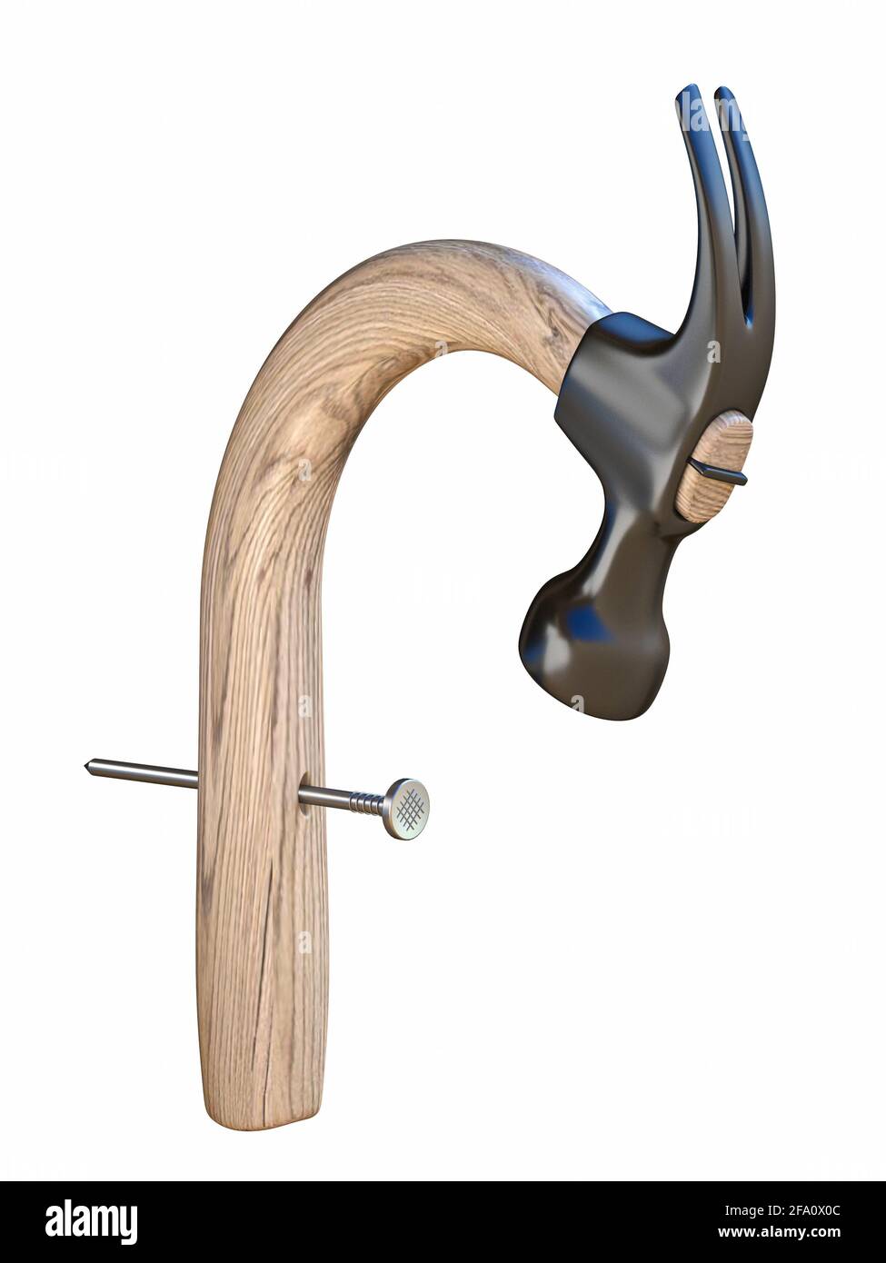 Hammer drive nail into its own handle 3D render illustration isolated on white background Stock