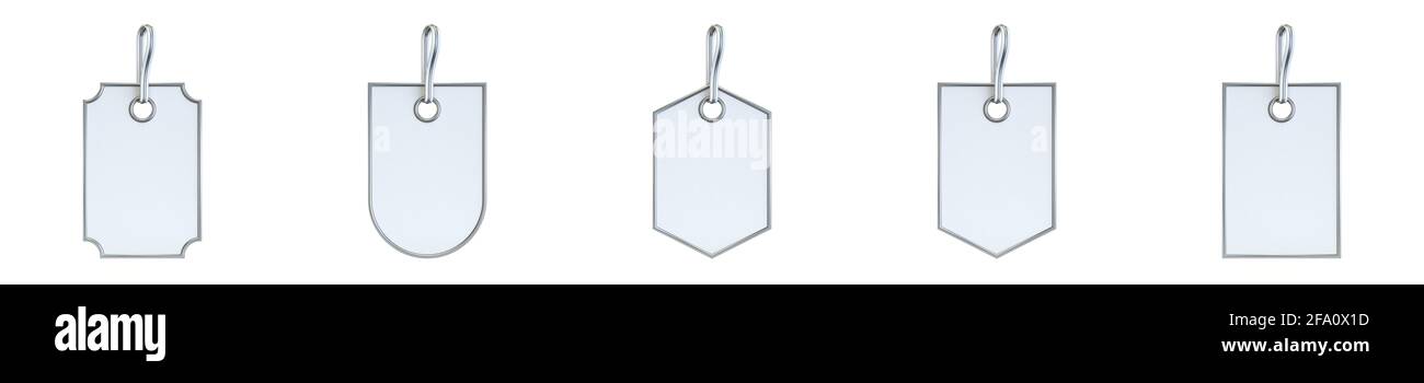Set of five different shaped labels 3D render illustration isolated on ...