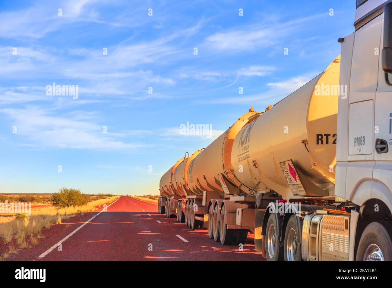 Northern Territory, Australia - August 29, 2019: fuel road-train truck crossing the highways of the Northern Territory of Australian Outback. Stock Photo