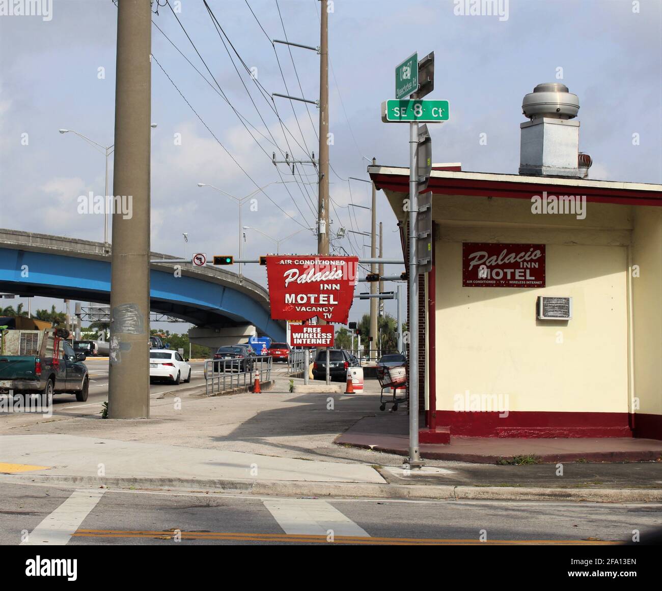 Exterior of the Palacio Inn Motel on Okeechobee Rd, Hialeah, Florida. Stock Photo