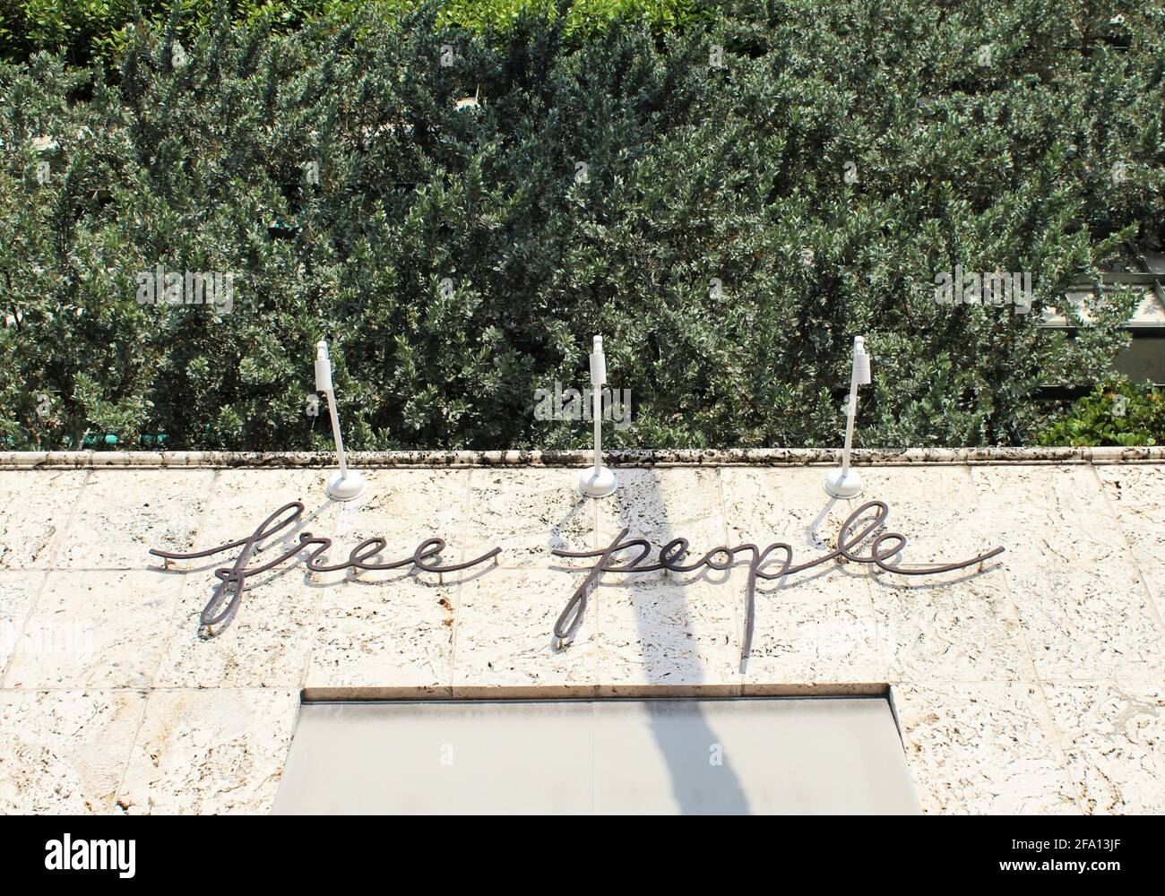 Free People store front in Miami Beach Florida. Free People is an American bohemian apparel and lifestyle retail company that sells women’s clothing, Stock Photo