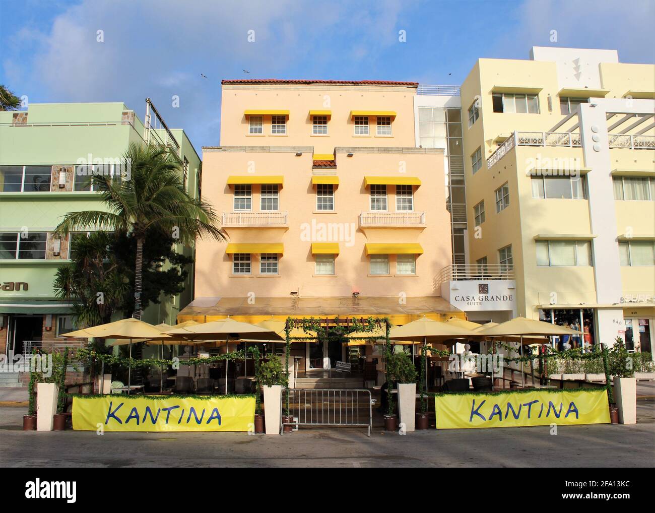 Casa Grande Suite Hotel & Kantina on the Beach restaurant on Ocean Drive, City of Miami Beach, Florida, in the Art Deco District of South Beach Stock Photo